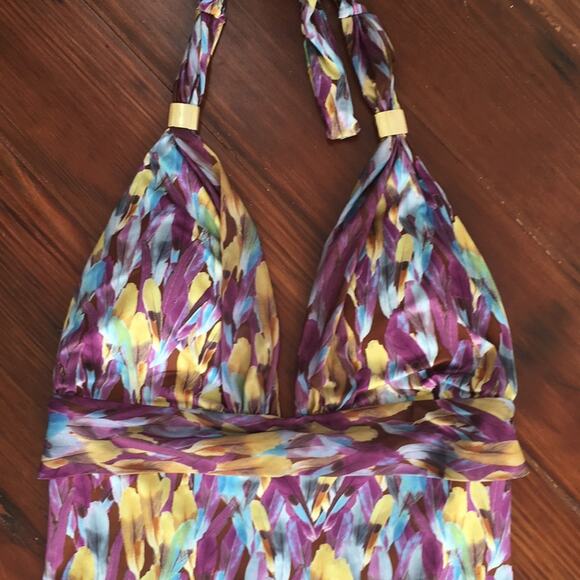Toque d’ Sol halter feather print traingle top one piece sz M - Picture 2 of 8